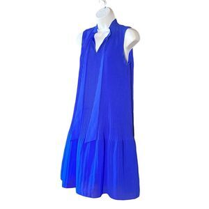 DKNY Women's Sleeveless Tie Neck Pleated Knee Length Dress Size 6 Blue